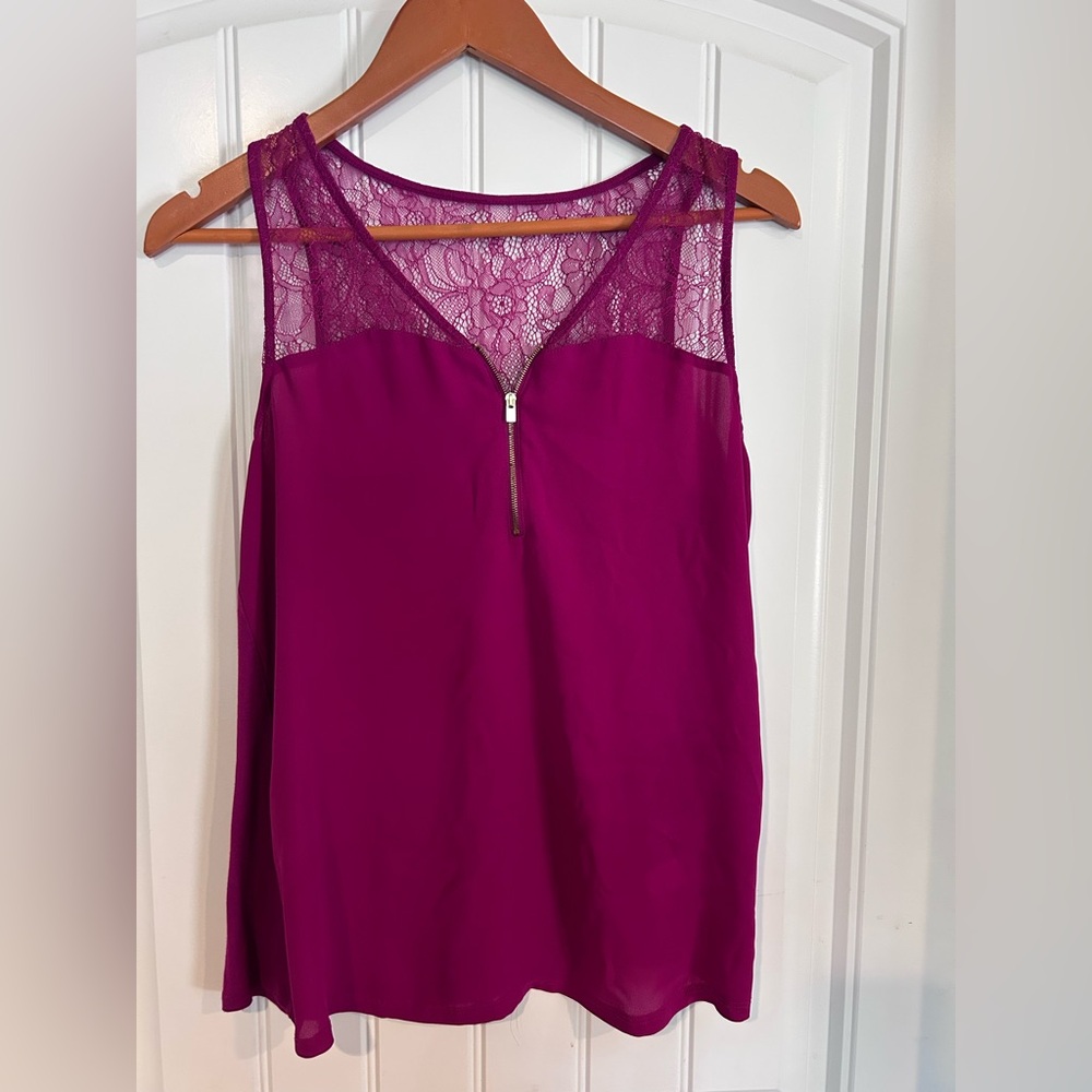 Express Magenta Lace Trim Sleeveless Top
